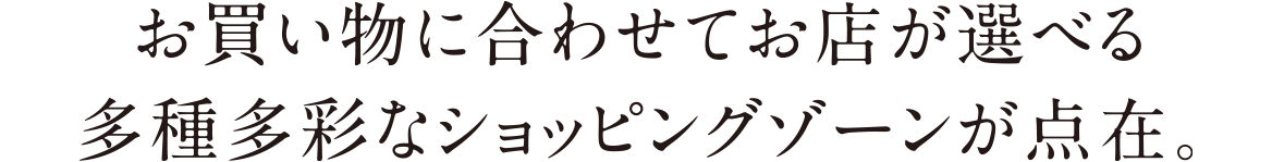 お買い物に合わせてお店が選べる多種多彩なショッピングゾーンが点在。